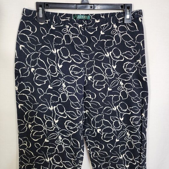 Lauren Ralph Lauren Womens Capri Pants Size 6 Black White Floral Crop Side Zip - Picture 3 of 6
